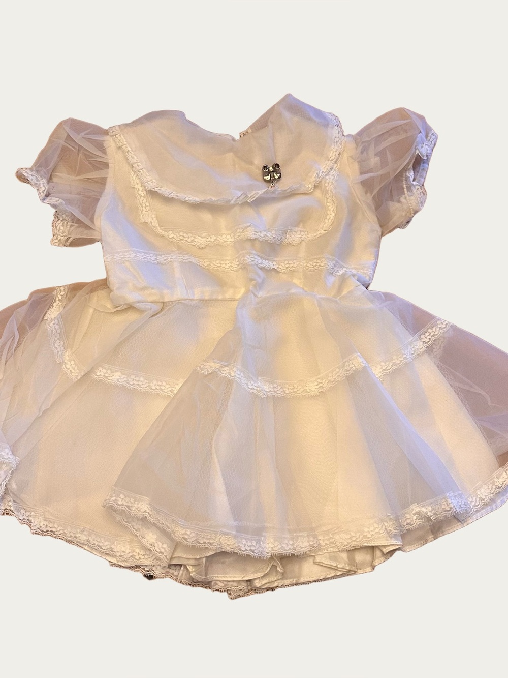 Vintage White Christening Gown with Catholic Baby Shoe Pin 18 mo
